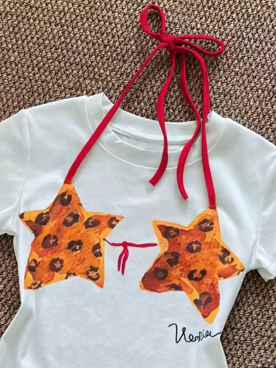 Tops - Knotted Star Print Short Sleeve T-Shirt
